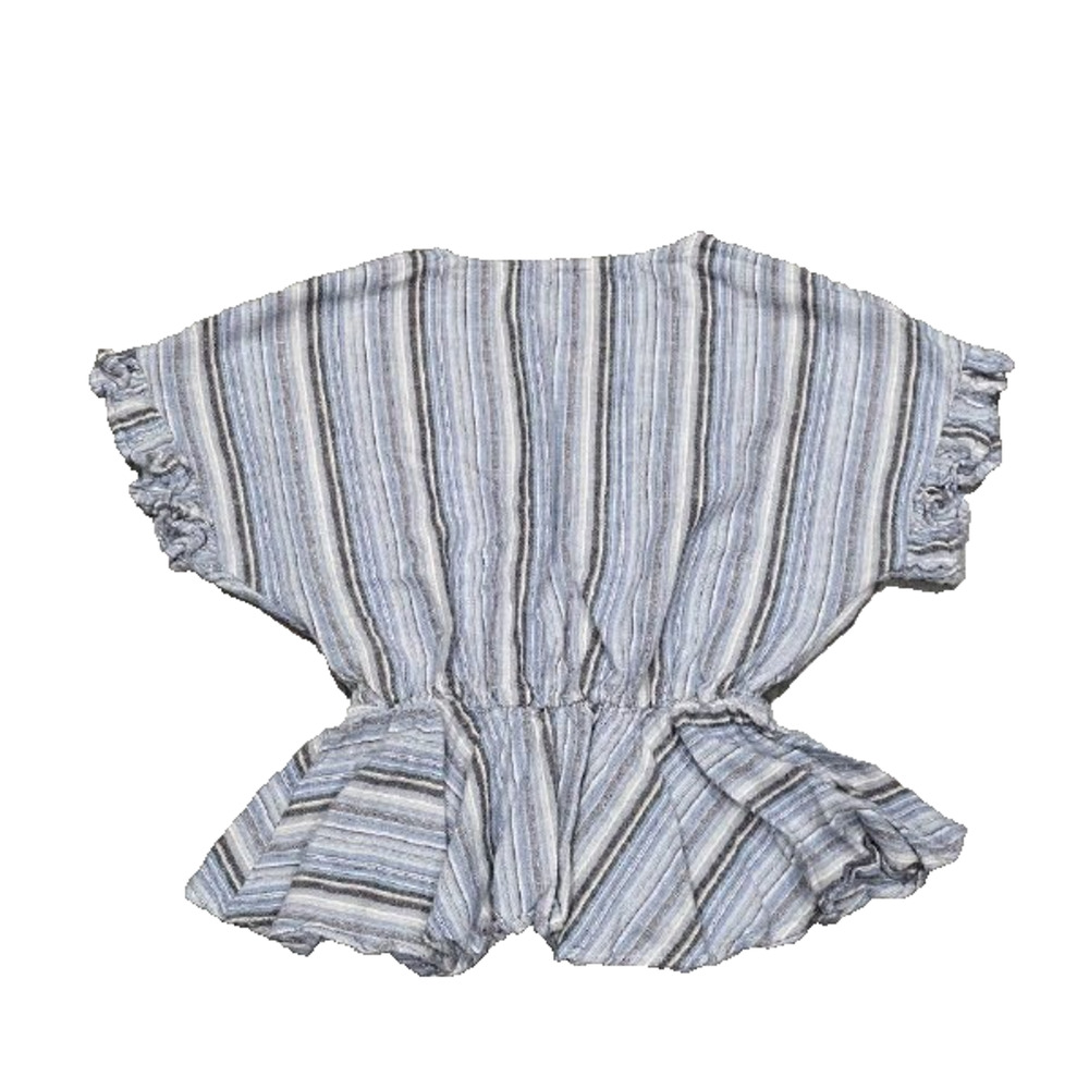 Mi Ami Women Blue Stripe Linen preppy Peplum Blouse Ruffle Wrap V-Neck S A005918 - Picture 7 of 7